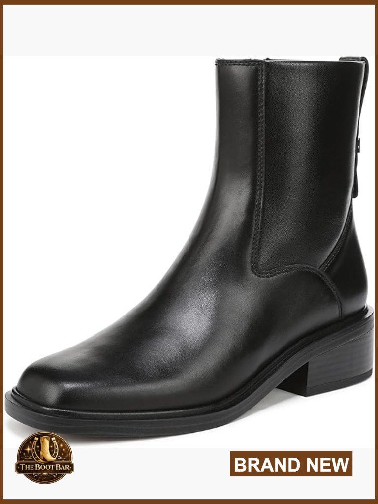 Classic Leather Ankle Boot With Side Zipper And Block Heel